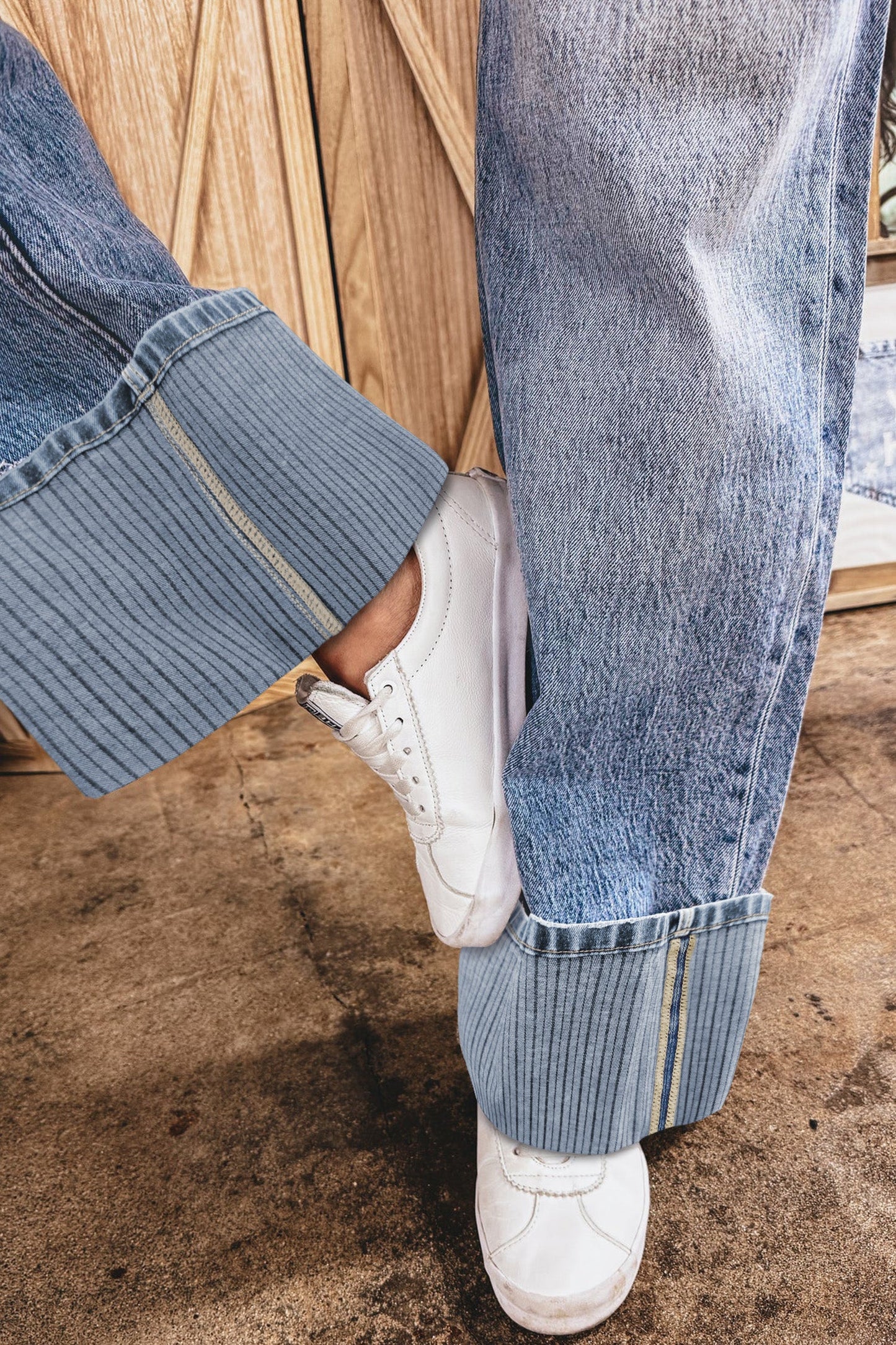 Hazel Blues® |  Ashleigh Blue Cuffed Straight Loose Jeans