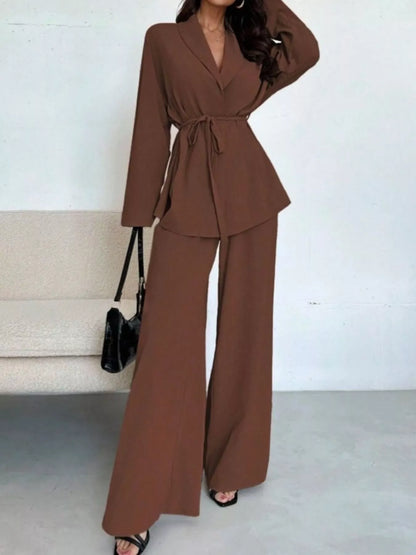 Hazel Blues® |  Front Tied Shirt and Wide-Leg Pants Set