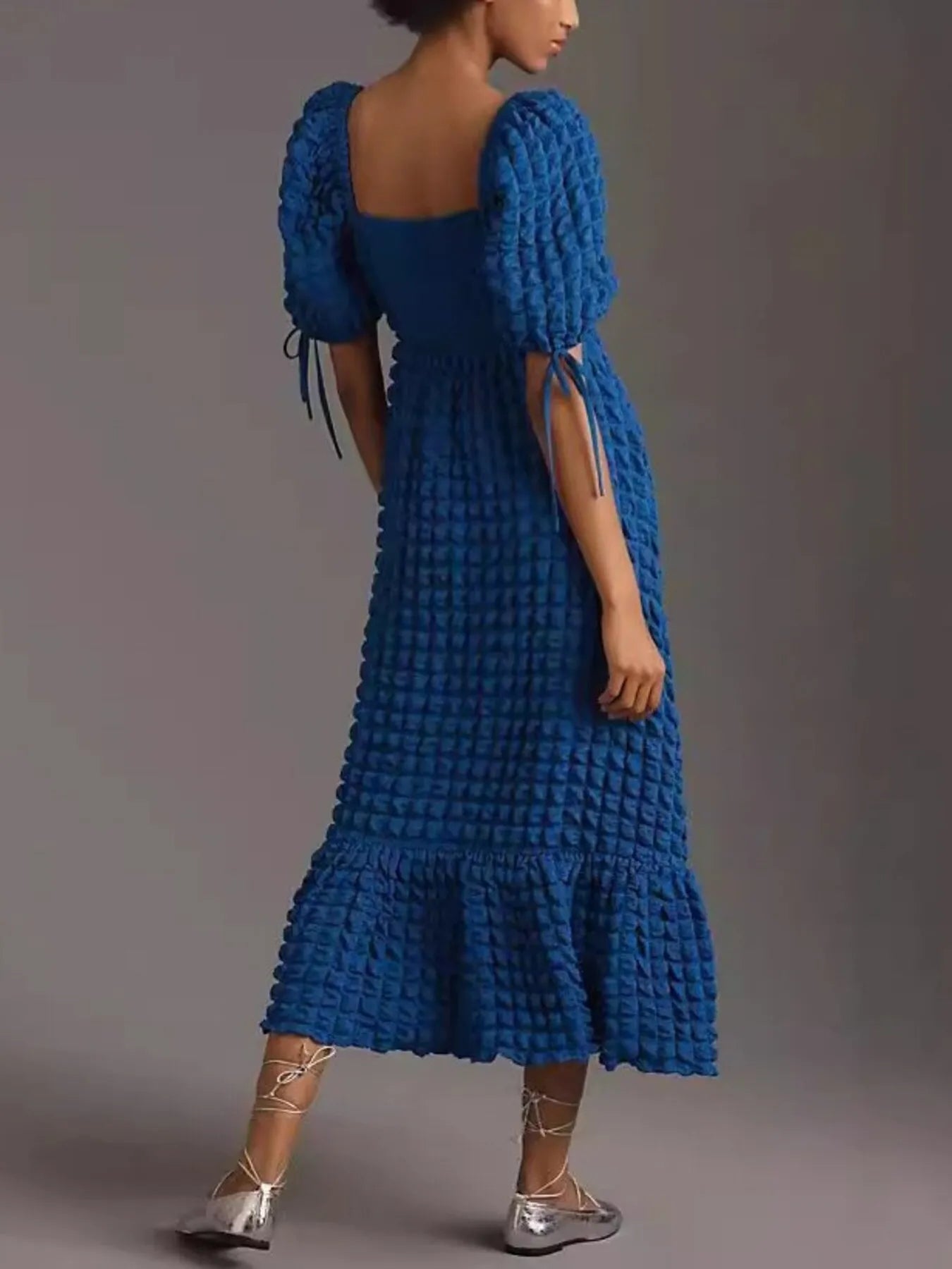 Hazel Blues® |  Textured Sweetheart Neck Short Sleeve Dress