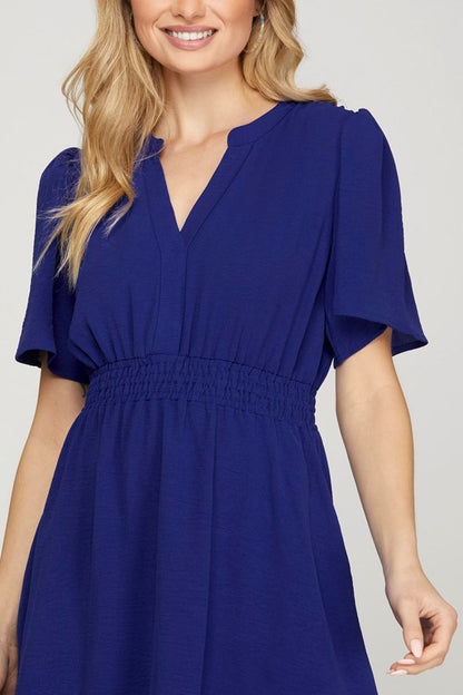 Hazel Blues® |  She + Sky Ruffled Hem Notched Flutter Sleeve Mini Dress