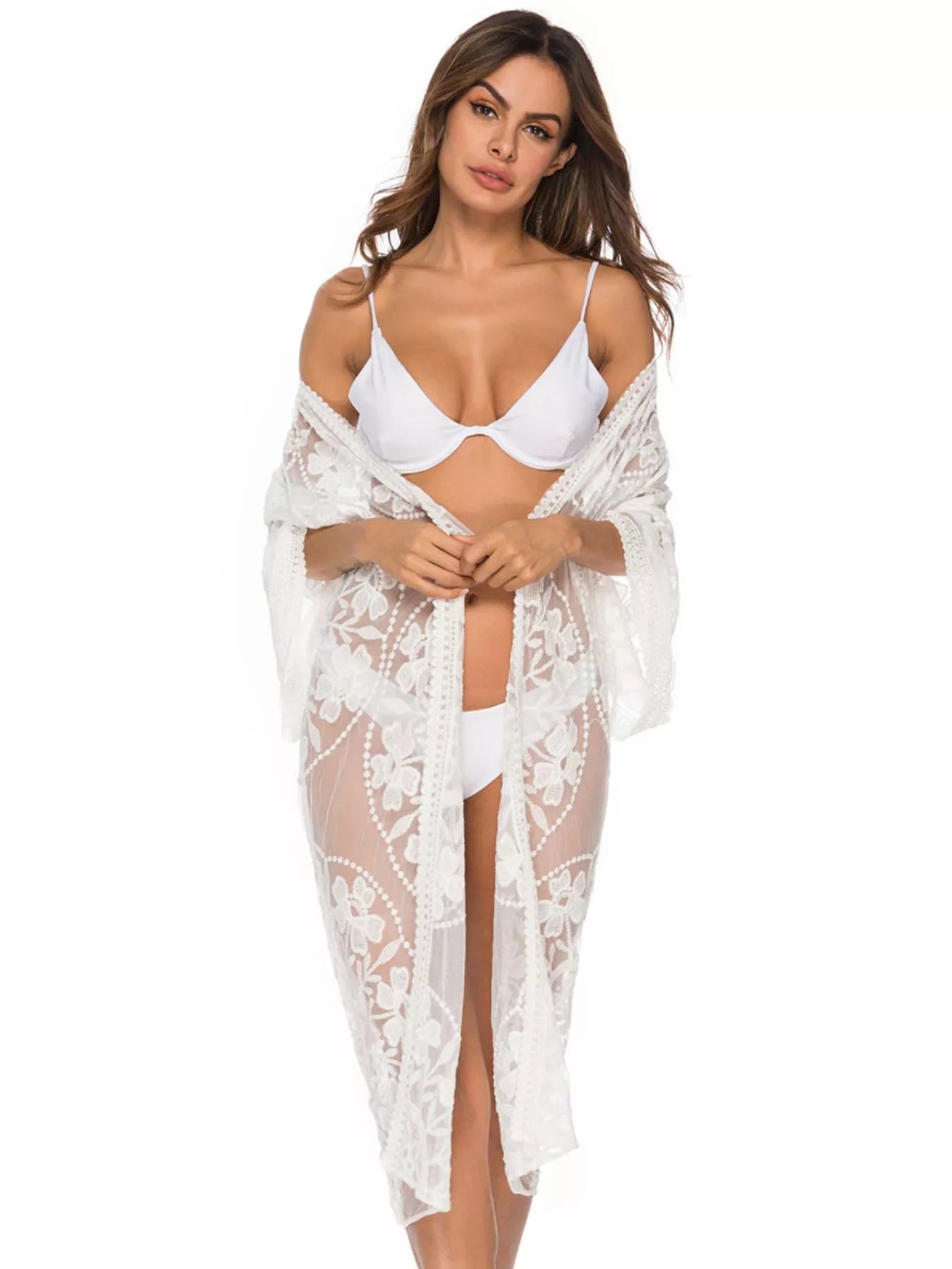 Hazel Blues® | Floral Lace Sheer Kimono Cover-Up