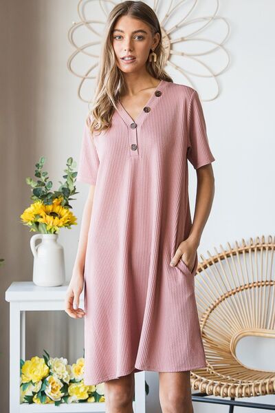 Hazel Blues® | Heimish Solid Ribbed Mini Dress with Button