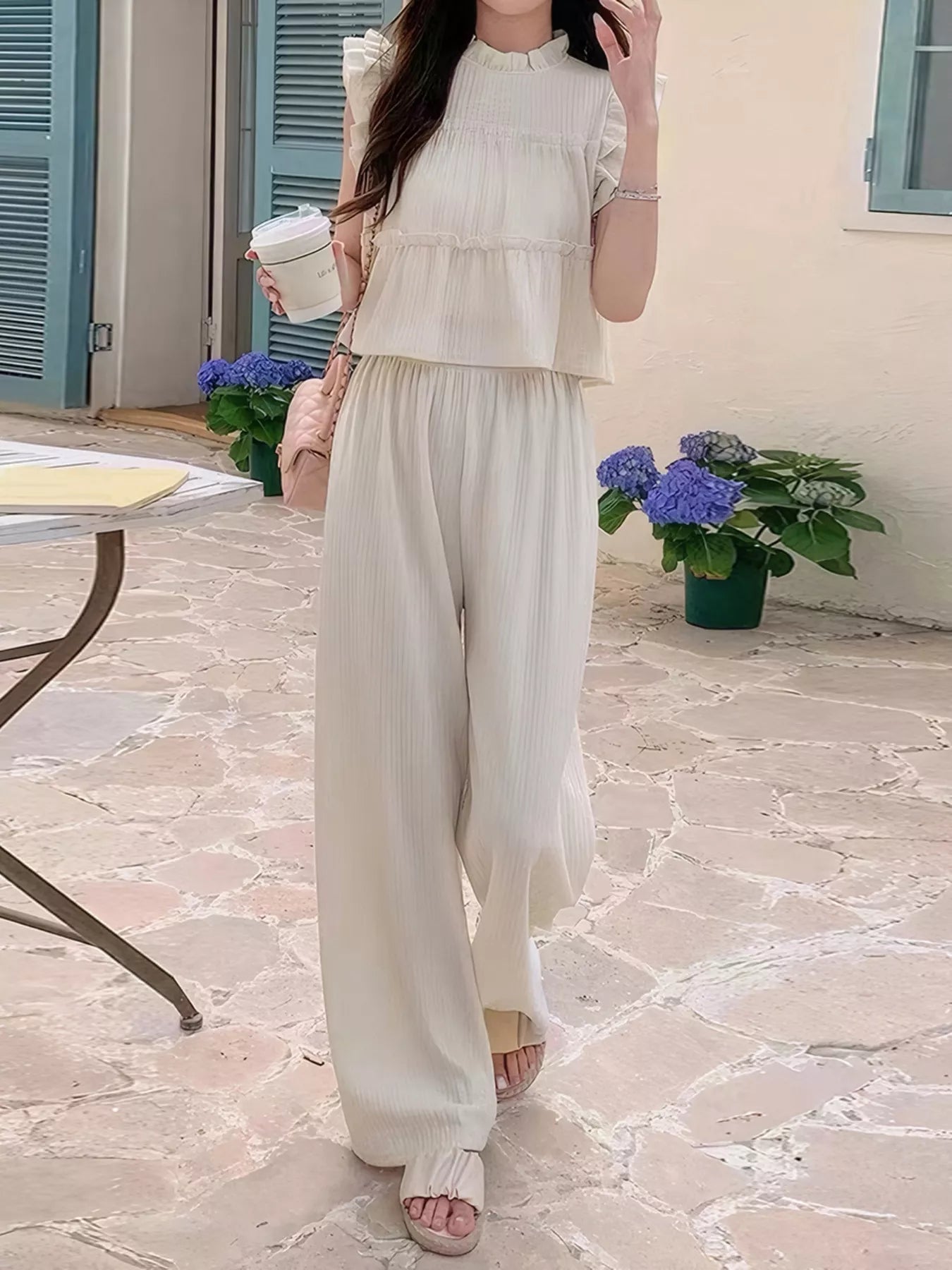 Hazel Blues® |  Ruffled Sleeveless Top and Wide Leg Pants Set