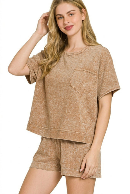 Hazel Blues® |  Zenana Halo Snow Washed Boxy Top & Shorts Set