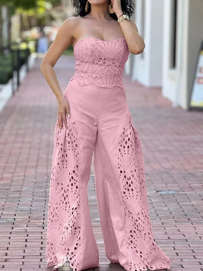 Hazel Blues® |  Hollow-Out Tube Top and Pants Two-Piece Set