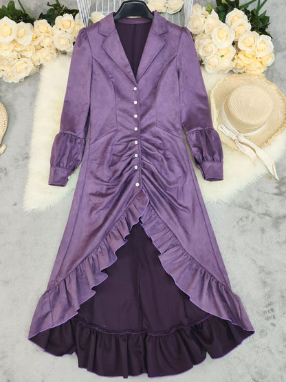 Hazel Blues® |  Velvet Ruffle Slit Midi Dress