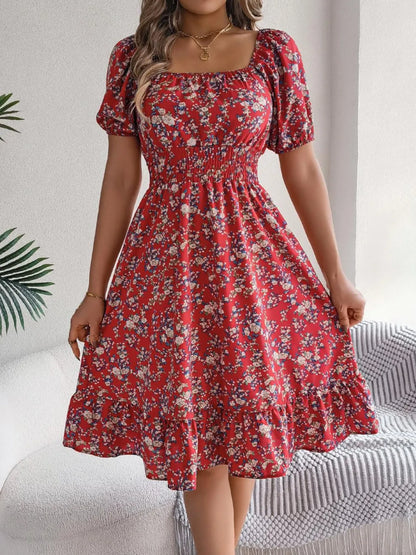 Hazel Blues® |  Ruffled Hem Floral Puff Sleeve Dress