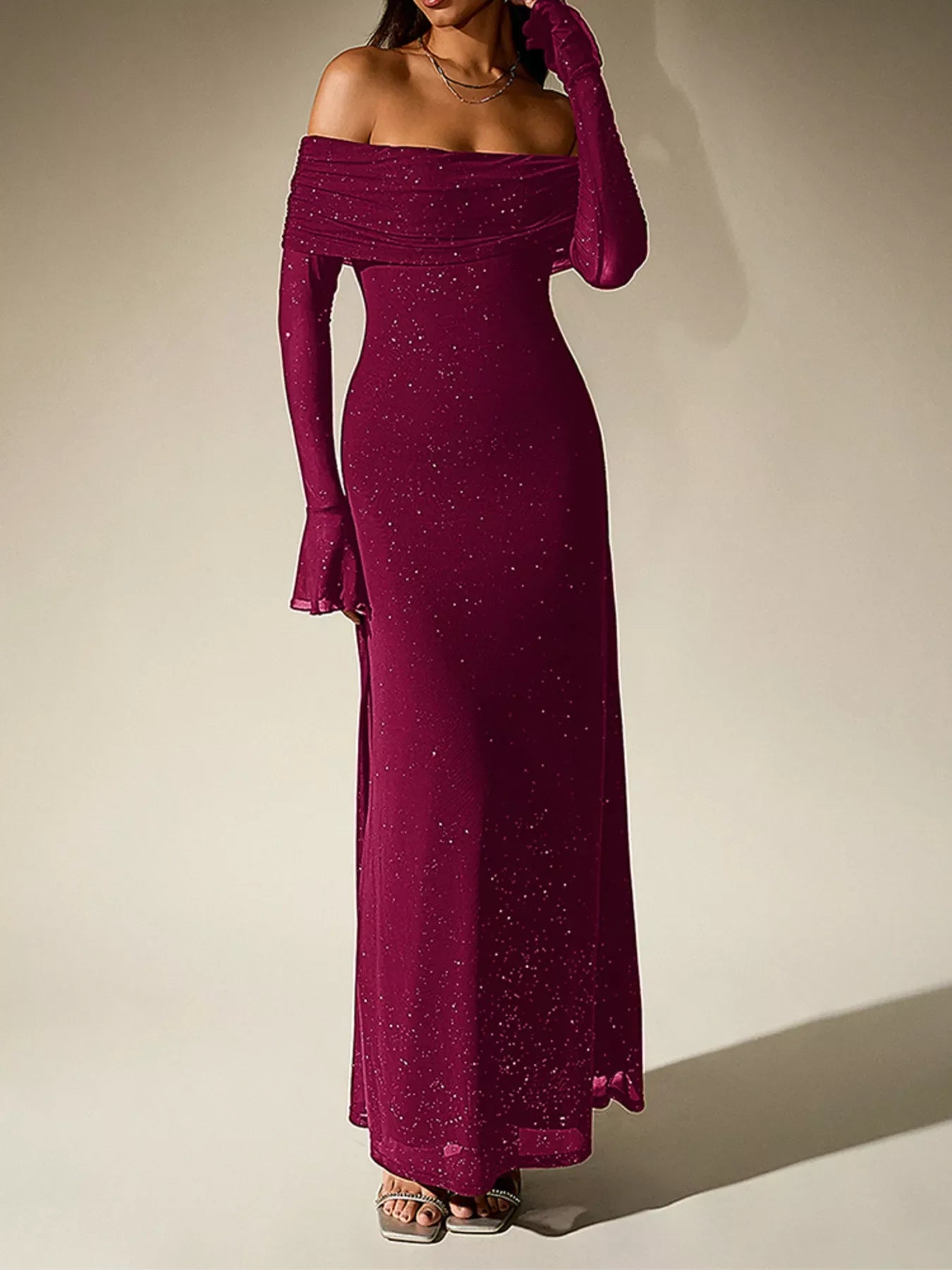 Hazel Blues® |  Glitter Off-Shoulder Maxi Dress