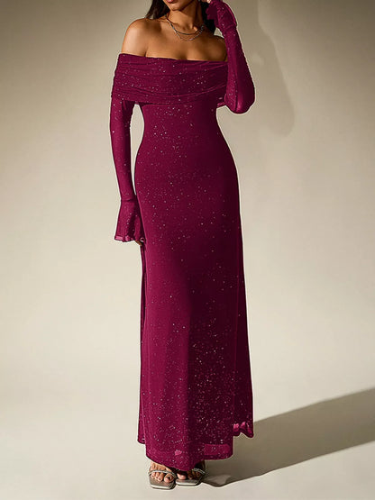 Hazel Blues® |  Glitter Off-Shoulder Maxi Dress