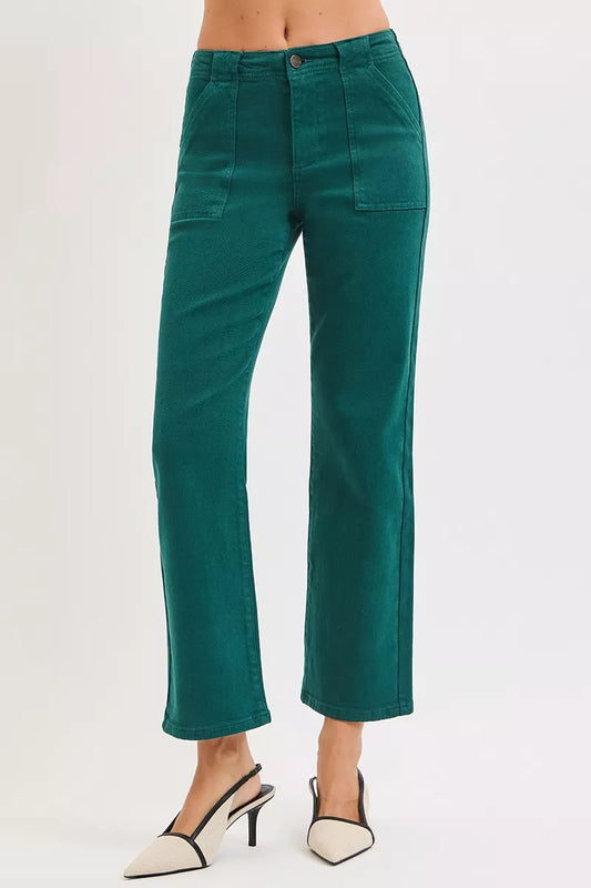 Hazel Blues® |  RISEN High Rise Ankle Flare Patch Pocket Jeans