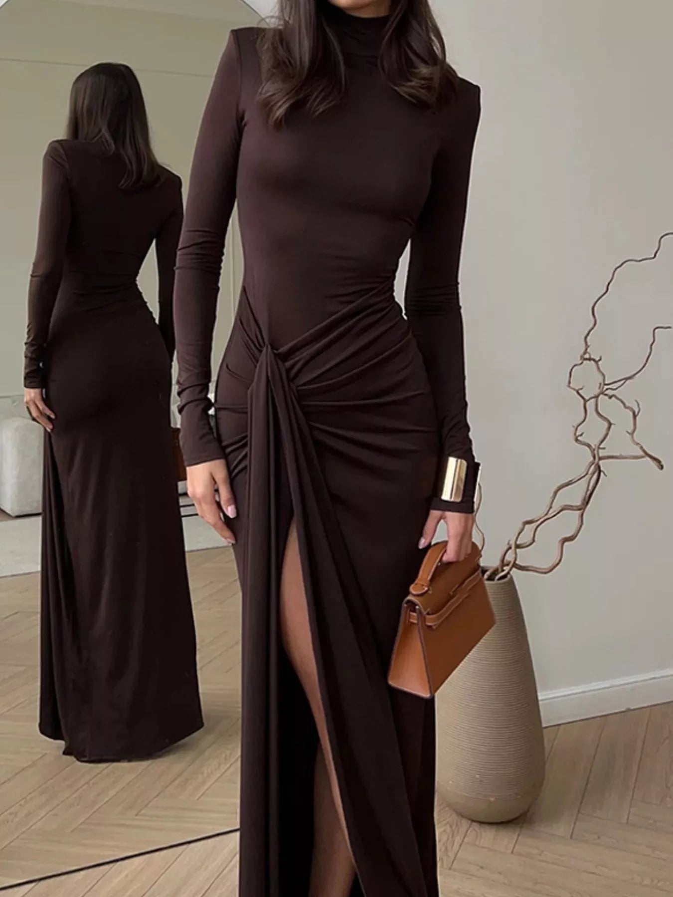 Hazel Blues® |  Turtleneck Long Sleeve Slit Maxi Dress