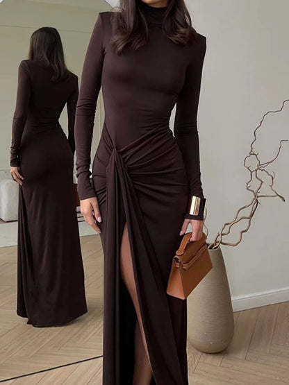 Hazel Blues® |  Turtleneck Long Sleeve Slit Maxi Dress