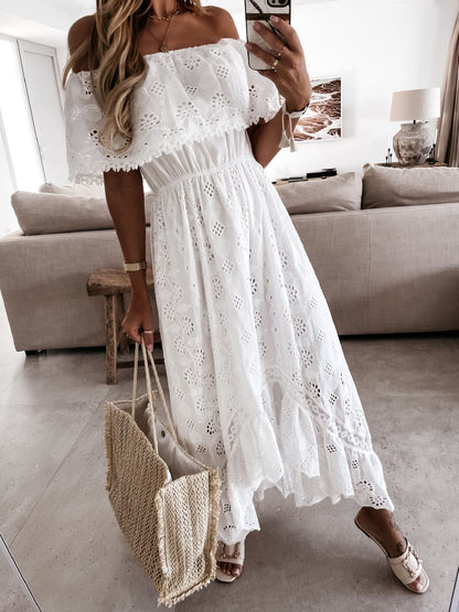 Hazel Blues® |  Off-Shoulder Eyelet Lace High-Low Maxi Dress