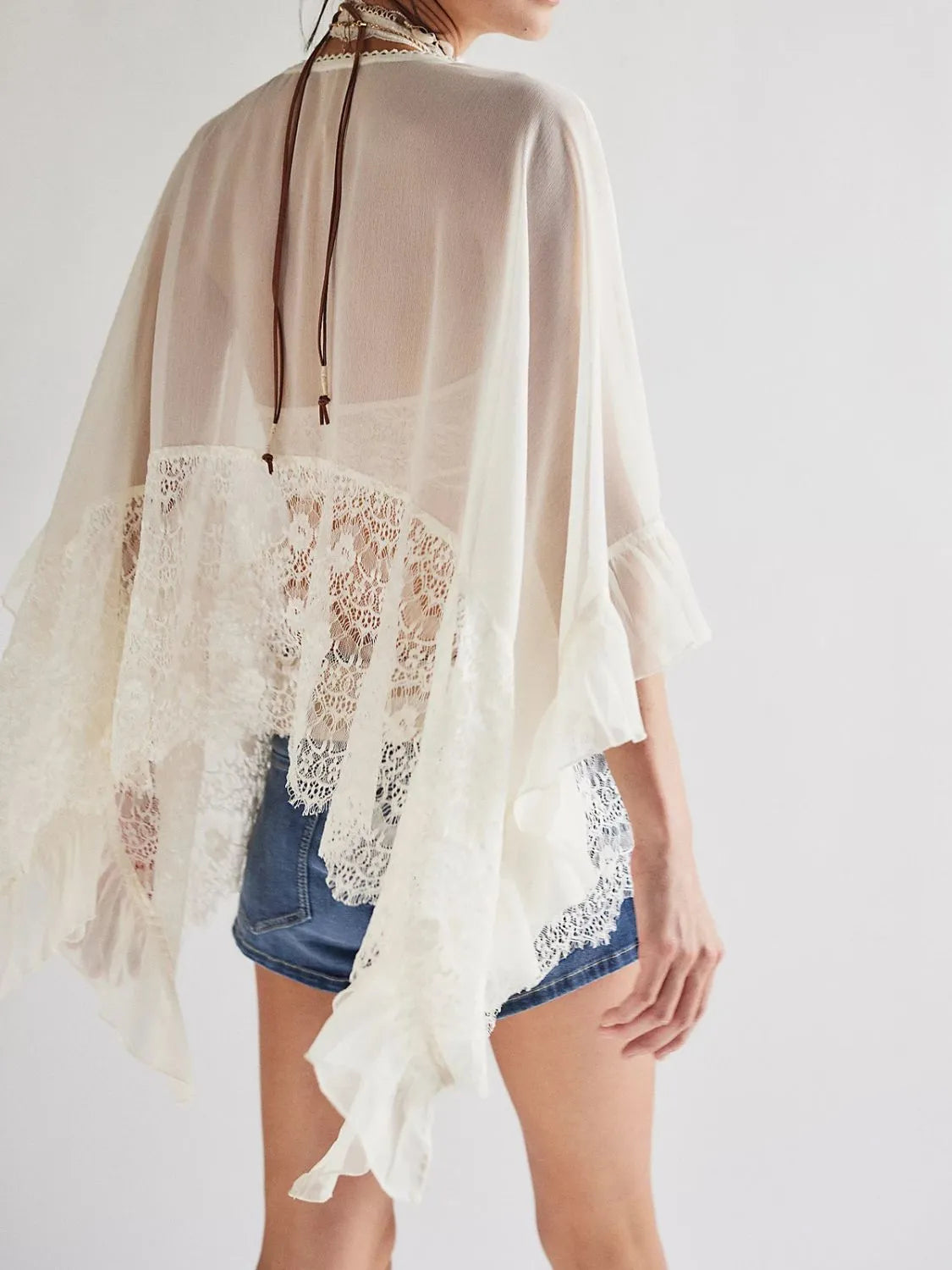 Hazel Blues® | Lace V-Neck Ruffle Long Sleeve Cover-Up