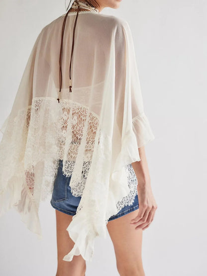 Hazel Blues® | Lace V-Neck Ruffle Long Sleeve Cover-Up