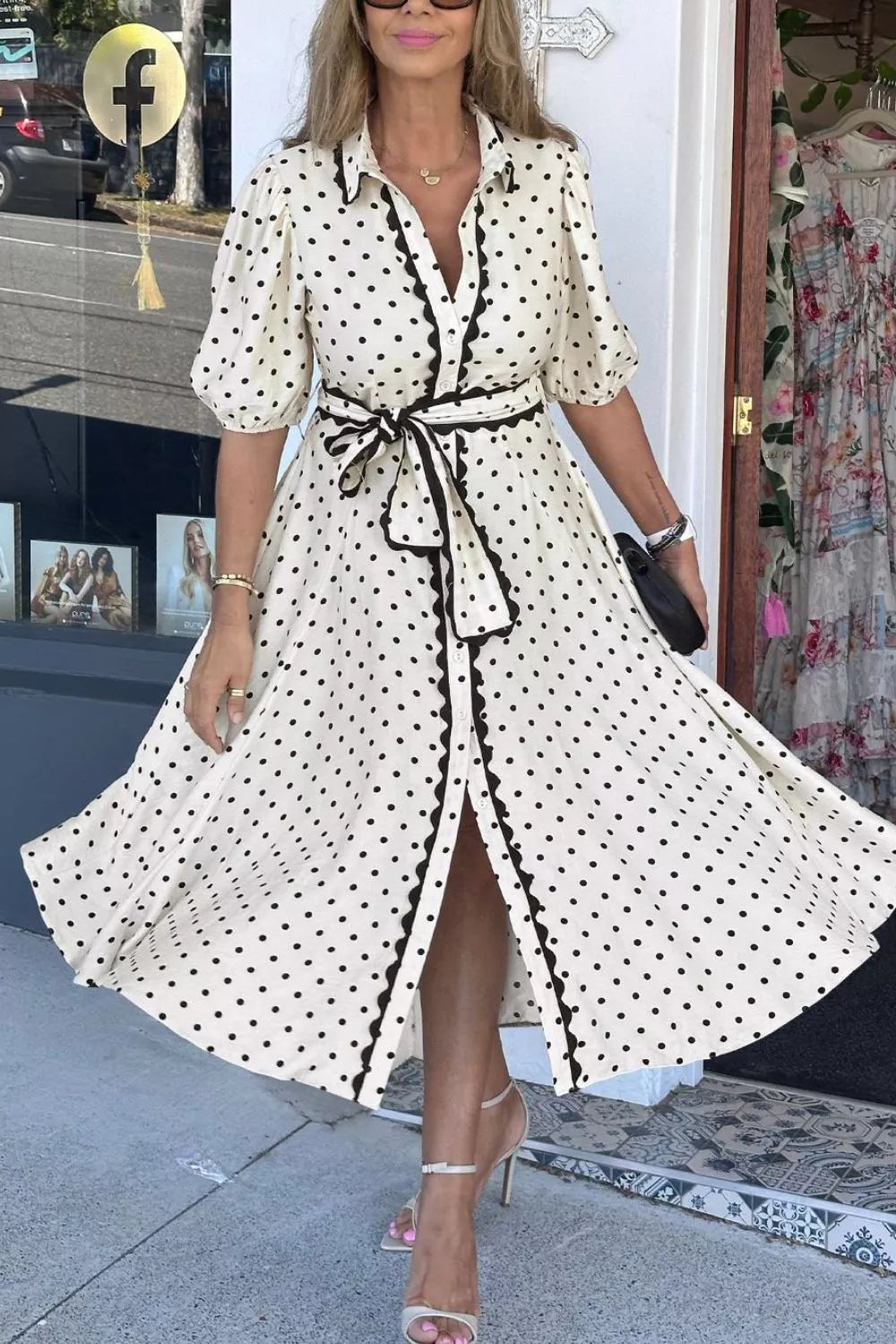Hazel Blues® |  Polka Dot Half Sleeve Midi Dress