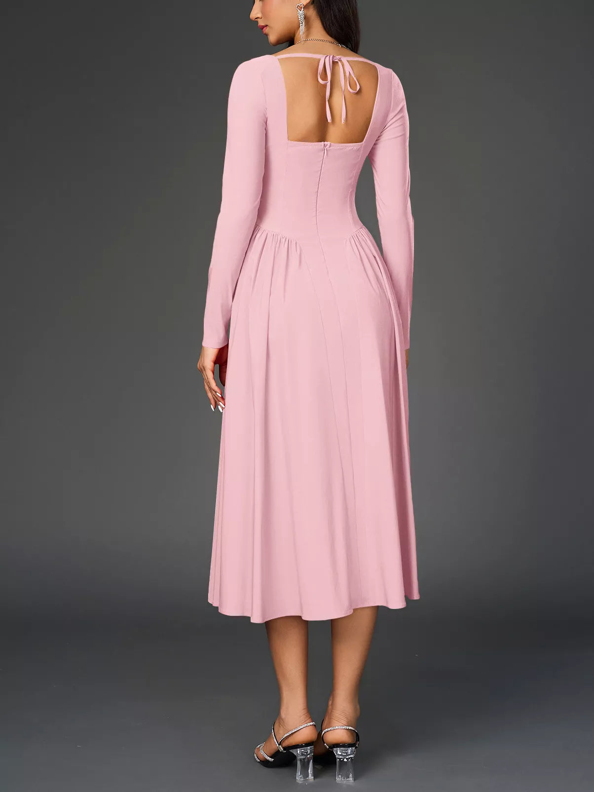 Hazel Blues® |  Sweetheart Neckline Long Sleeve A-Line Midi Dress