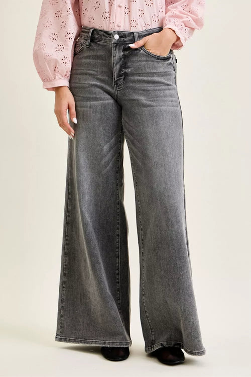 Hazel Blues® |  Judy Blue Mid Rise Palazzo Split Back Yoke