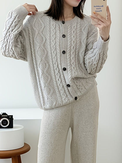 Hazel Blues® |  Cable Knit Cardigan & Wide Leg Pants Sweater Set