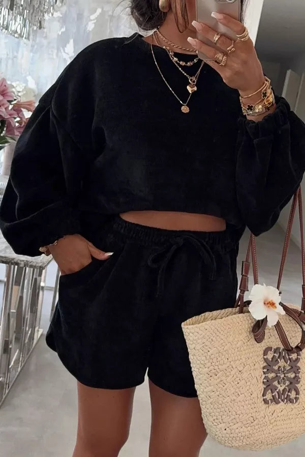 Hazel Blues® |  Relaxed Fit Cropped Top and Shorts Set