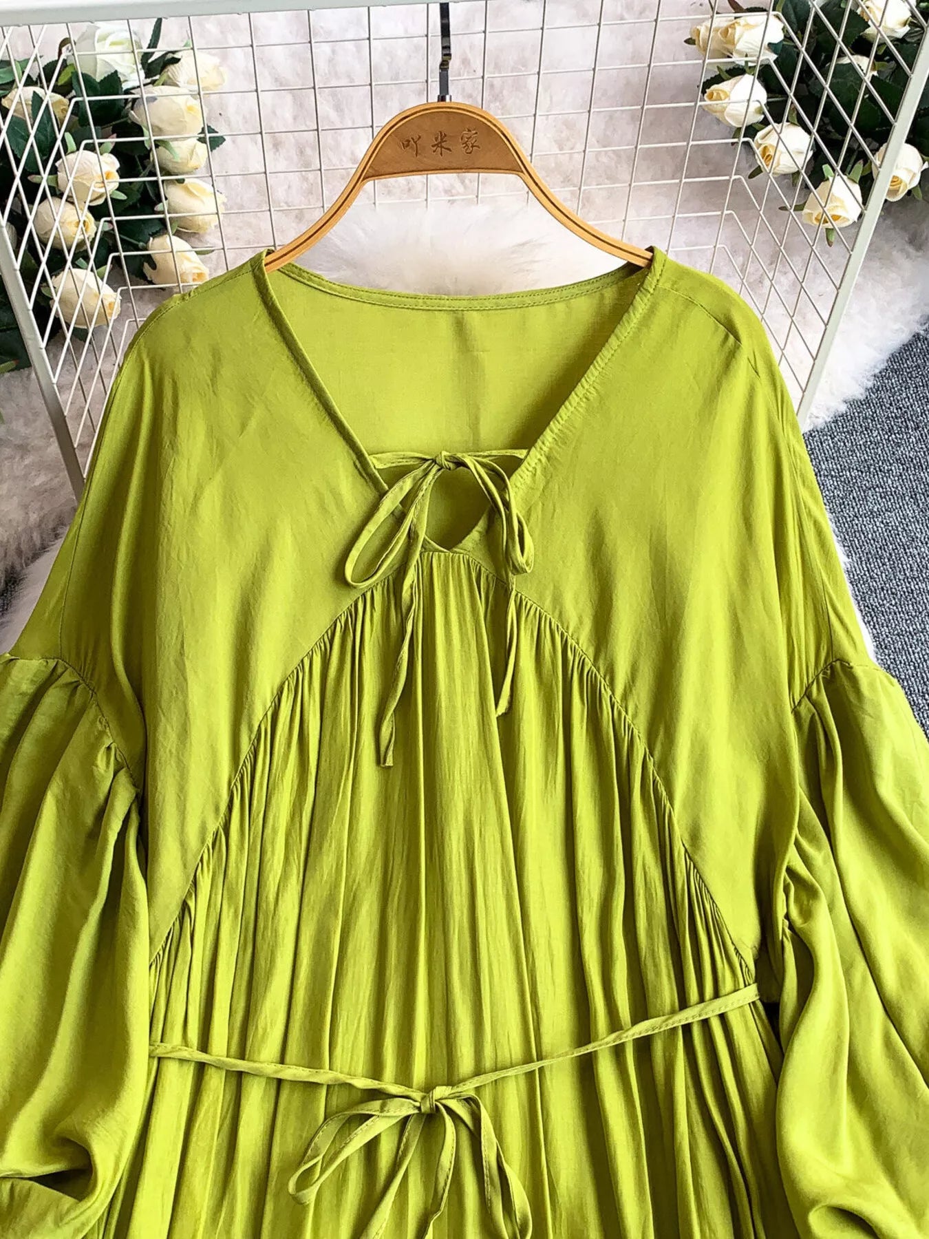 Hazel Blues® |  Balloon Sleeve Tie-Waist Dress