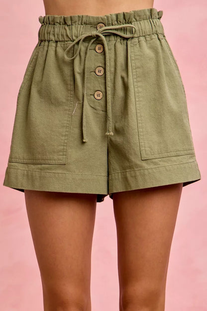 Hazel Blues® |  SO ME Paper Bag Patch Pocket Drawstring Twill Shorts