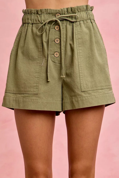 Hazel Blues® |  SO ME Paper Bag Patch Pocket Drawstring Twill Shorts