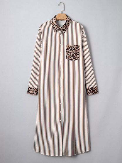 Hazel Blues® |  Striped Leopard Print Button Up Shirt Dress