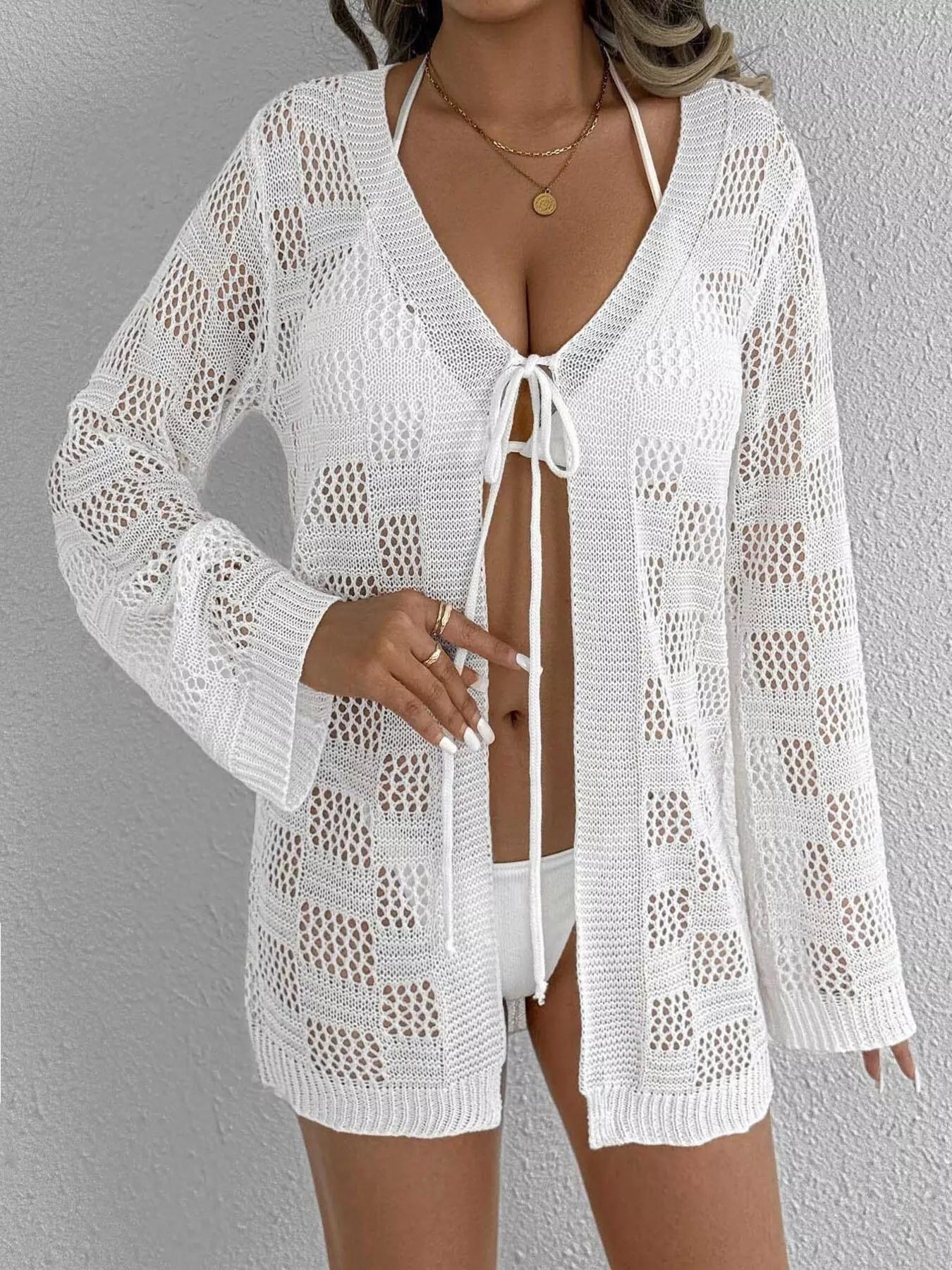 Hazel Blues® | Crochet Knit Tie Front Cover-Up