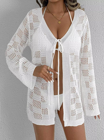 Hazel Blues® | Crochet Knit Tie Front Cover-Up