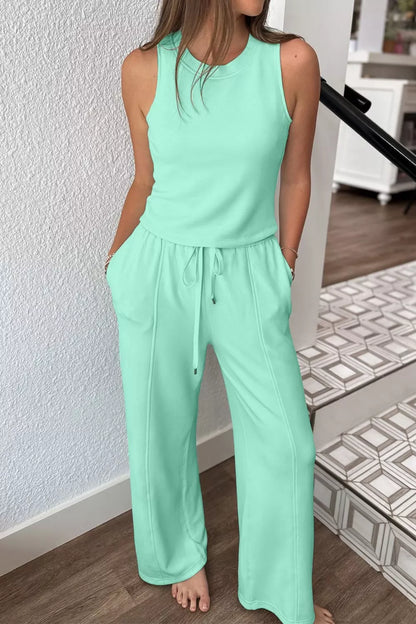 Hazel Blues® |  Drawstring Elastic Waistband Solid Color Two Piece Casual Set