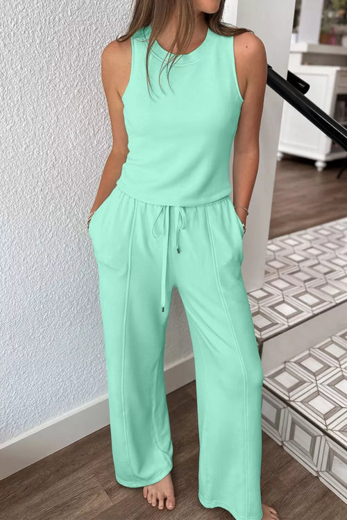 Hazel Blues® |  Drawstring Elastic Waistband Solid Color Two Piece Casual Set