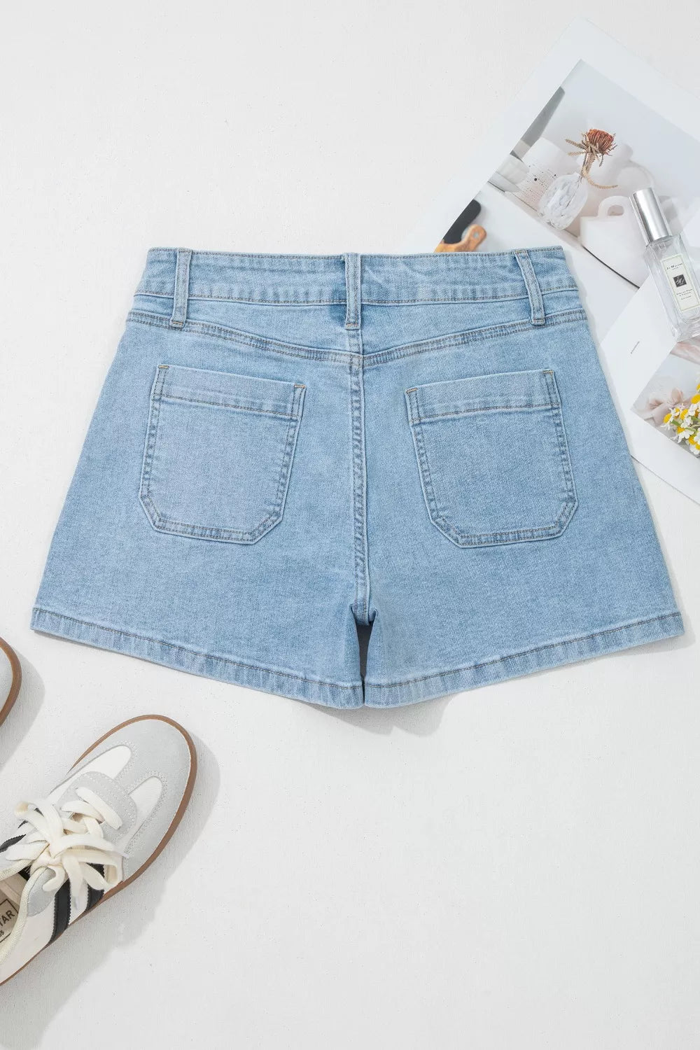 Hazel Blues® |  High Rise Patch Pocket Denim Shorts