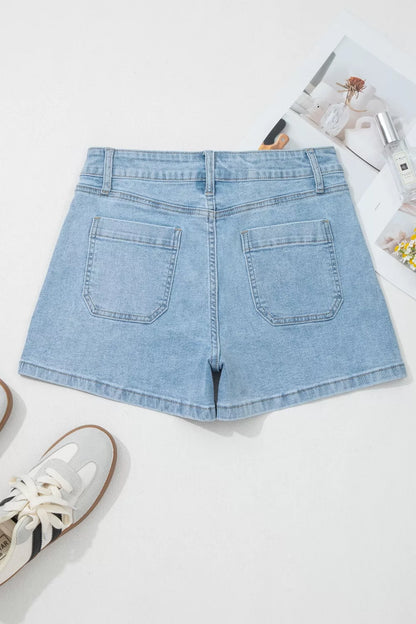 Hazel Blues® |  High Rise Patch Pocket Denim Shorts
