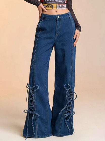 Hazel Blues® |  Lace-Up Wide Leg Jeans