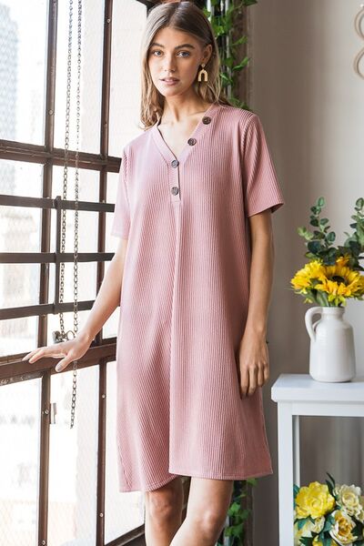 Hazel Blues® | Heimish Solid Ribbed Mini Dress with Button