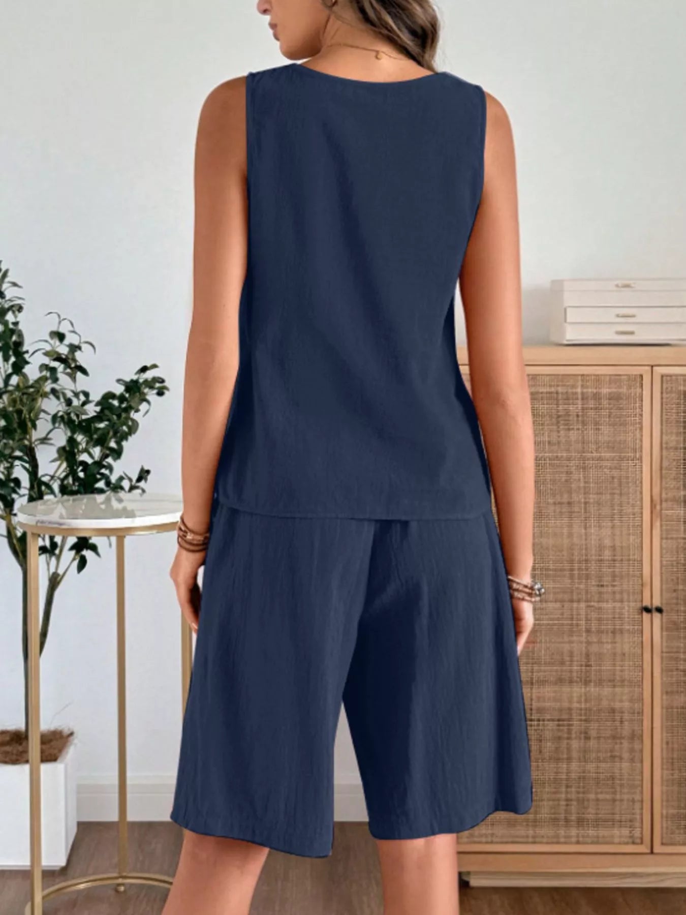 Hazel Blues® |  Round Neck Tank and Shorts Set