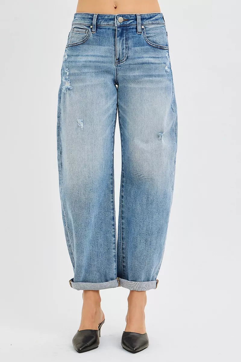 Hazel Blues® | RISEN Slouchy Ankle Length Barrel Jeans with Cuffs