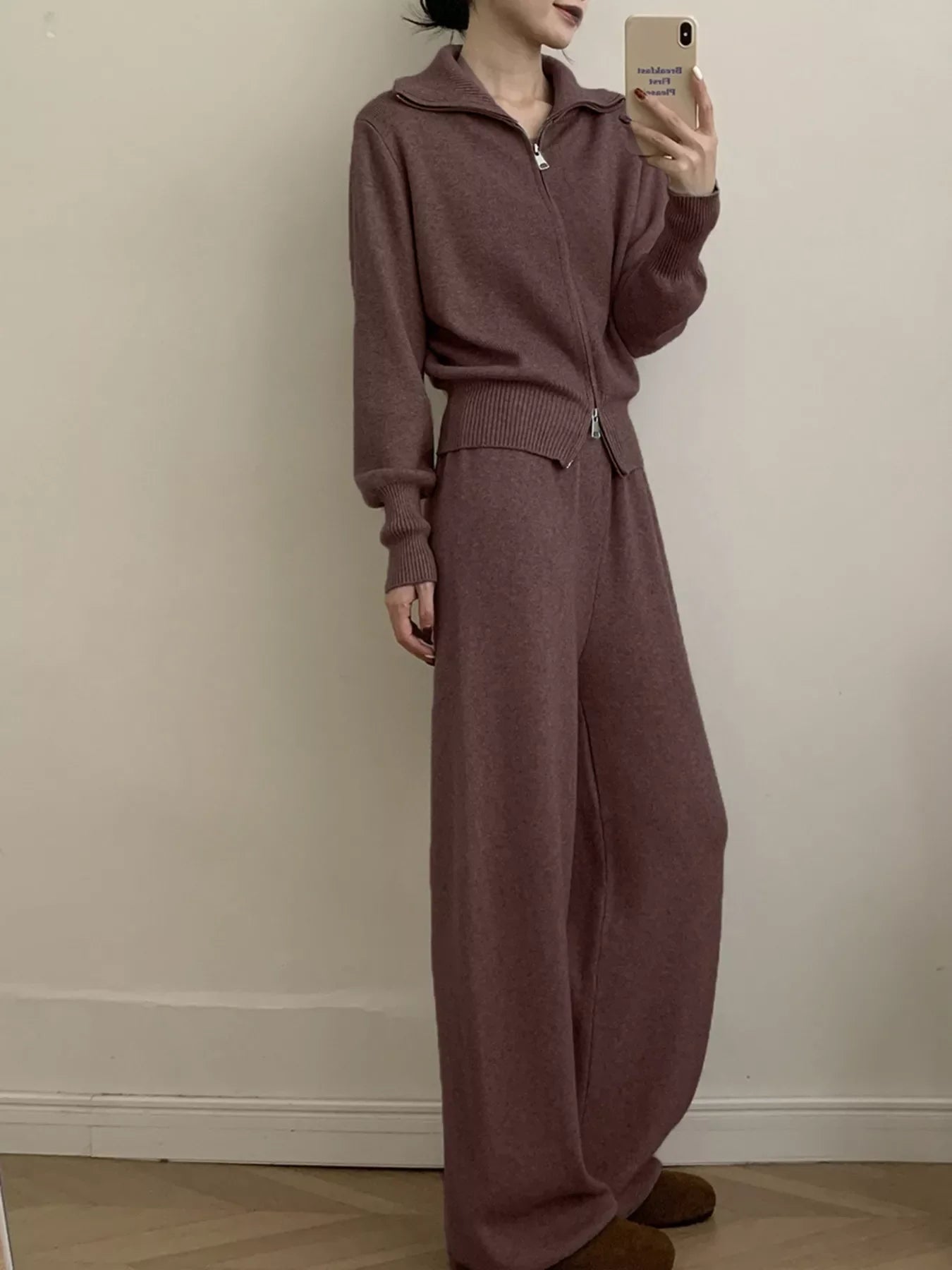 Hazel Blues® |  Zip Up Outerwear and Wide Leg Pants Set