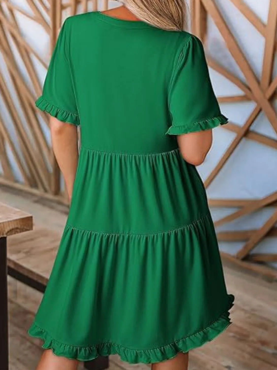 Hazel Blues® |  Tiered Notched Short Sleeve Mini Dress
