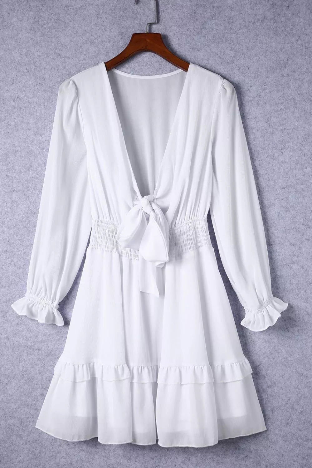 Hazel Blues® |  Elegant Tie-Front Ruffle Mini Dress with Smocked Wiast