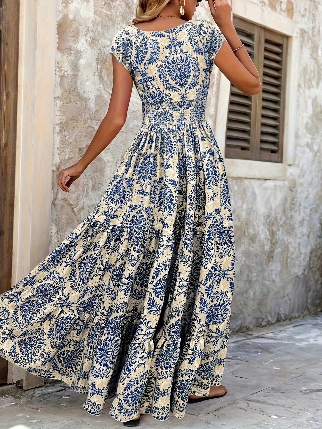 Hazel Blues® |  Printed Cap Sleeve Maxi Dress