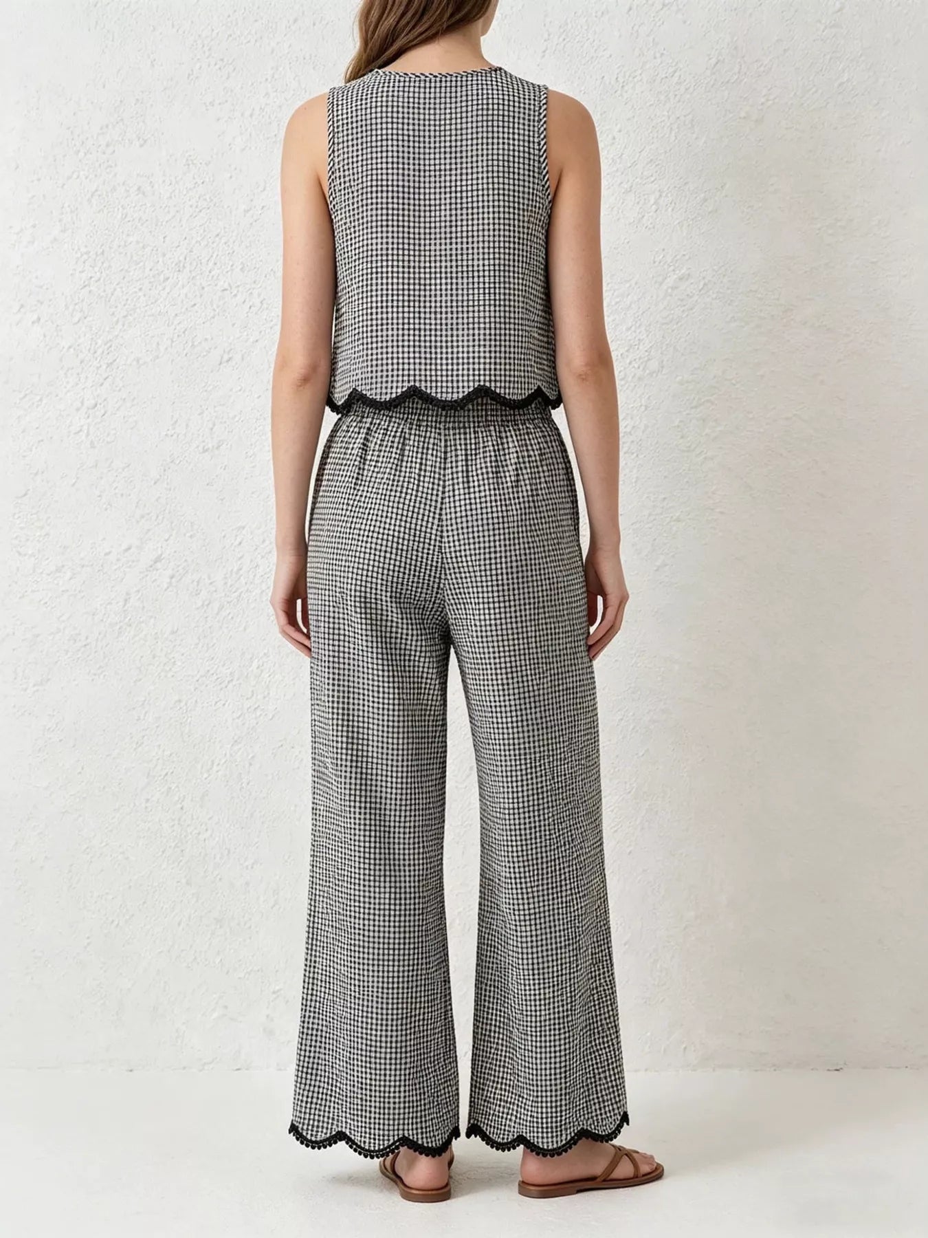 Hazel Blues® |  Plaid Scalloped Trim Tank and Pants Set