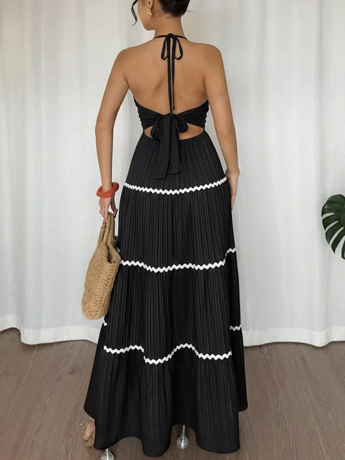 Hazel Blues® |  Halter Neck Pleated Maxi Dress