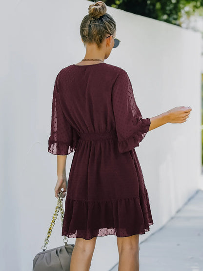 Hazel Blues® |  Swiss Dot Flare Sleeve Wrap Mini Dress