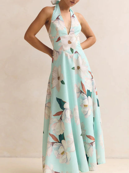 Hazel Blues® |  Floral Print Halter Neck Maxi Dress
