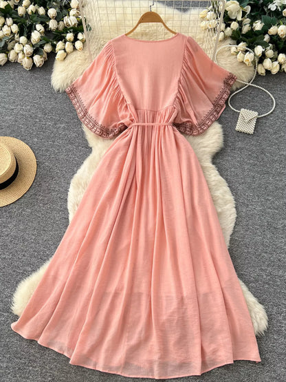 Hazel Blues® |  Tie Neck Short Sleeve Dress