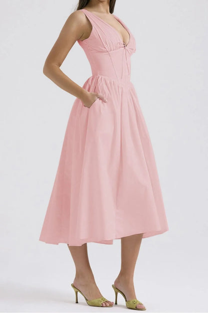 Hazel Blues® |  Ruched V-Neck Sleeveless Dress with Pockets