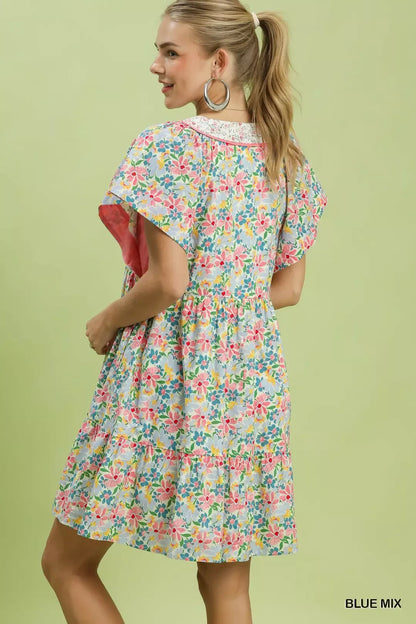 Hazel Blues® |  Umgee Mix Floral Tiered Mini Dress with Side Pockets