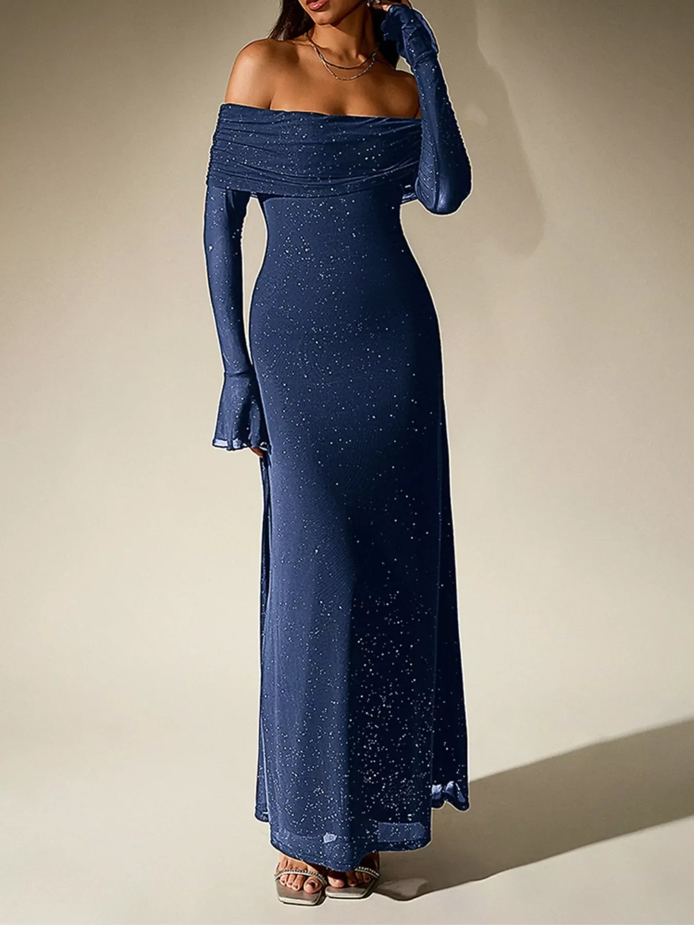 Hazel Blues® |  Glitter Off-Shoulder Maxi Dress